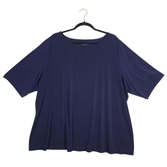 Susan Graver Tops - Susan Graver Modern Essentials Liquid Knit Bateau Neck Top 3X Navy Short Sleeve
